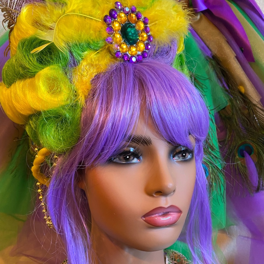 Mardi Gras Fun Wig with Jewel